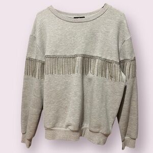 Rhinestone Tassel Sweatshirt Gray